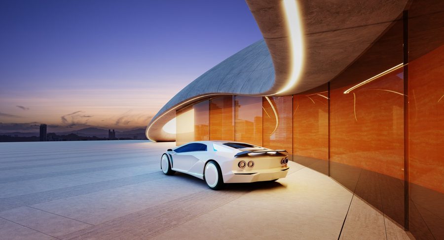 Futuristic airport transfer vehicle in London